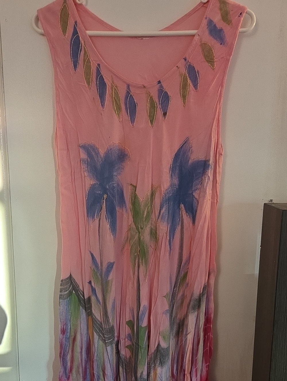 Pink Maxi Dress with Hand-Painted Floral Design